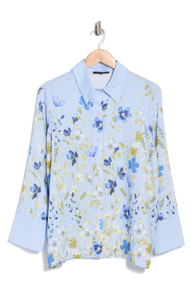 KAY UNGER SPORTSWEAR Button-Up Tunic Top, Alternate, color, Vista Blue Garden