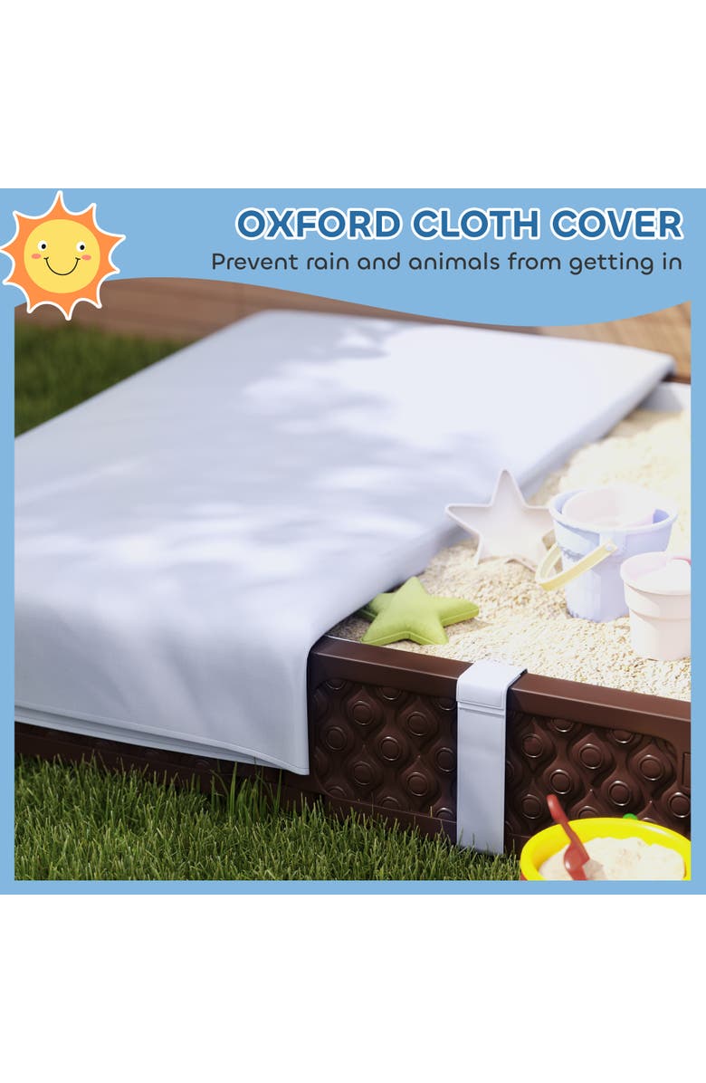 Qaba Kids Sandbox with Cover, Built-in Seating & Bottom Liner, Alternate, color, Brown