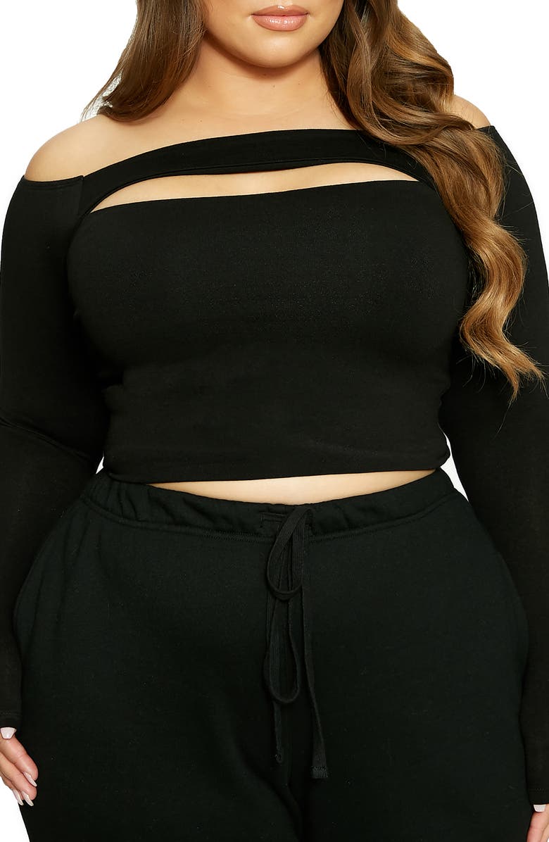 Naked Wardrobe x Lori Harvey Front Cutout Off the Shoulder Crop Top, Alternate, color,