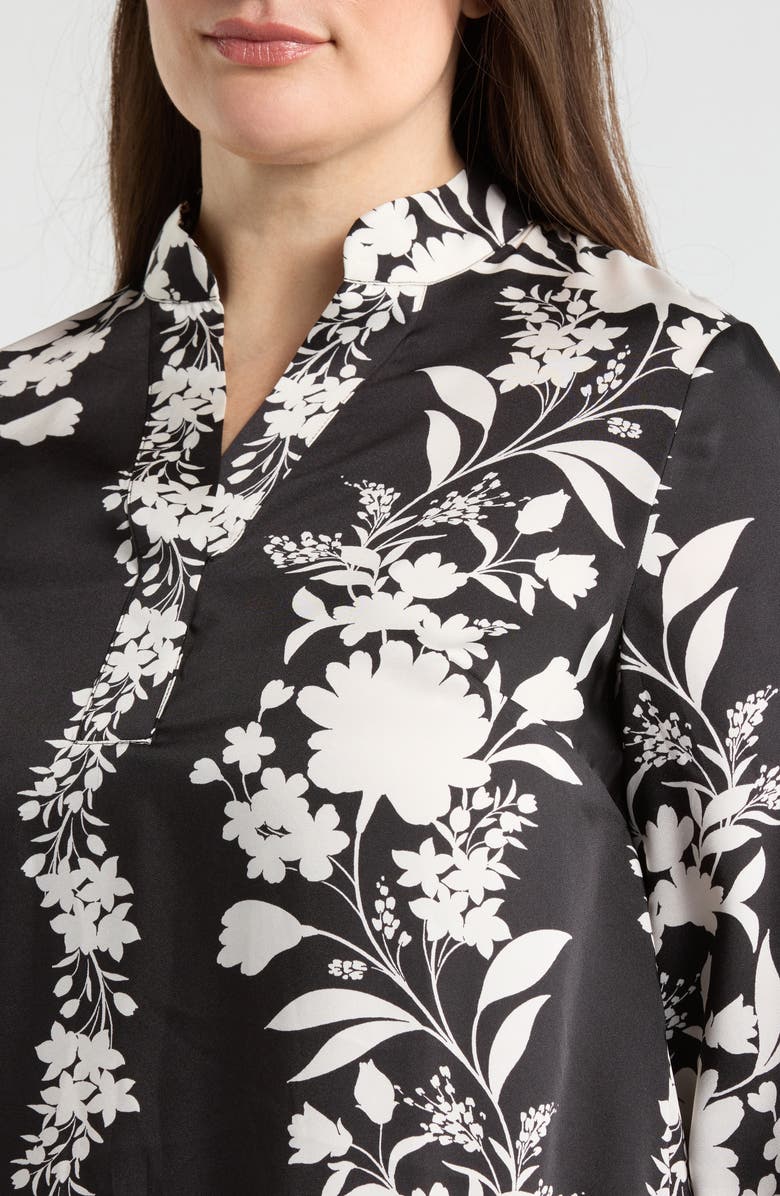 Anne Klein Floral Print Popover Top, Alternate, color, Anne Black/ White Dove