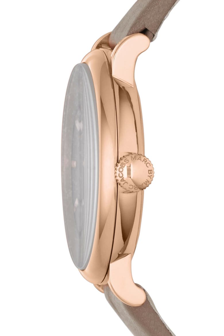 'Baker' Leather Strap Watch, 37mm, Alternate, color, GREY/ ROSE GOLD