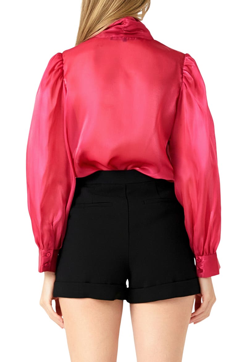 Organza Bow Tie Shirt, Alternate, color, FUCHSIA