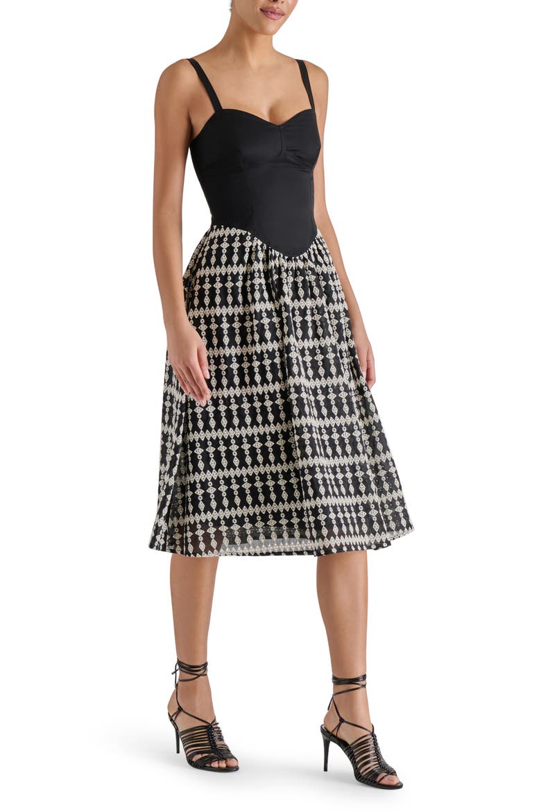 Aster Sleeveless Stretch Cotton Fit & Flare Dress, Alternate, color, BLACK/ WHITE