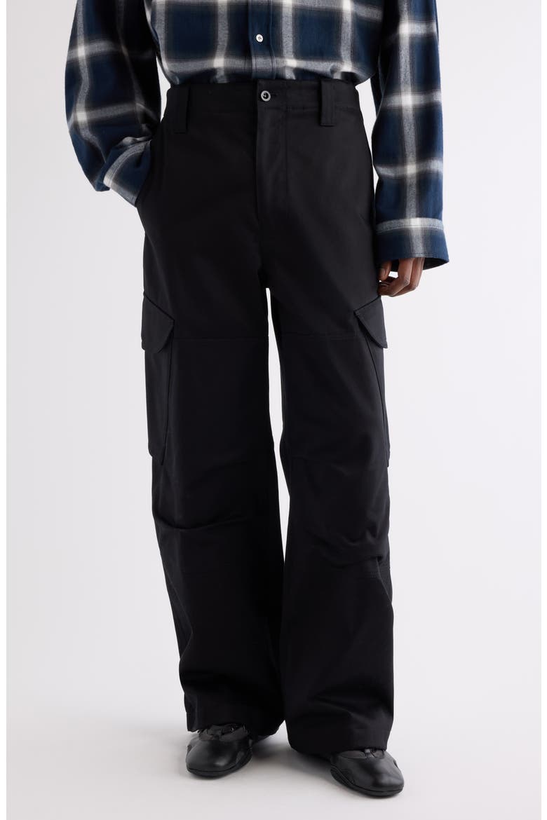 Patsono Heavyweight Organic Cotton Sateen Wide Leg Cargo Pants, Main, color, BLACK