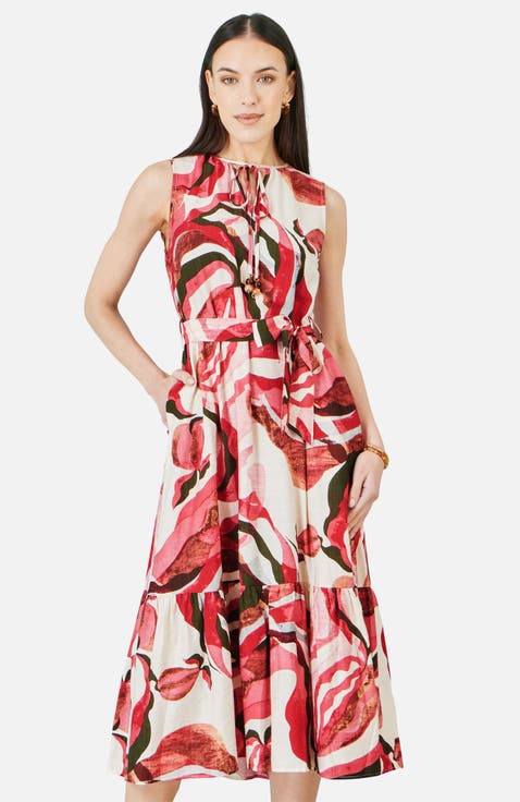 Viscose Swirl Print Midi Dress