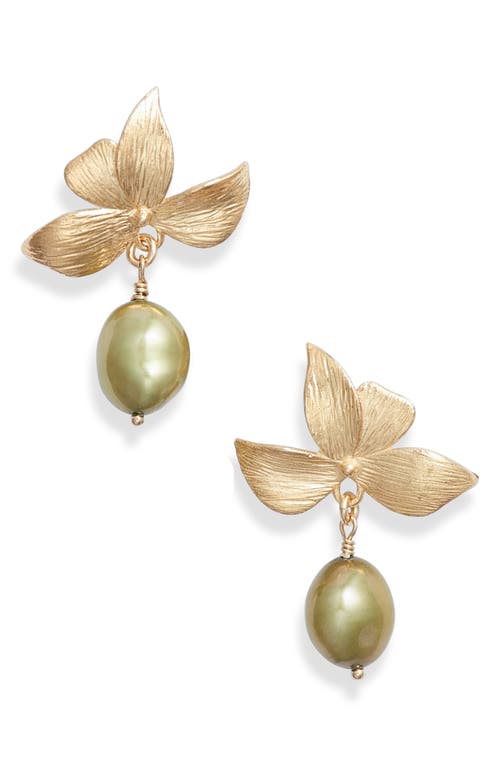 Set & Stones Maeve Freshwater Pearl Drop Earrings in Gold /Sage 