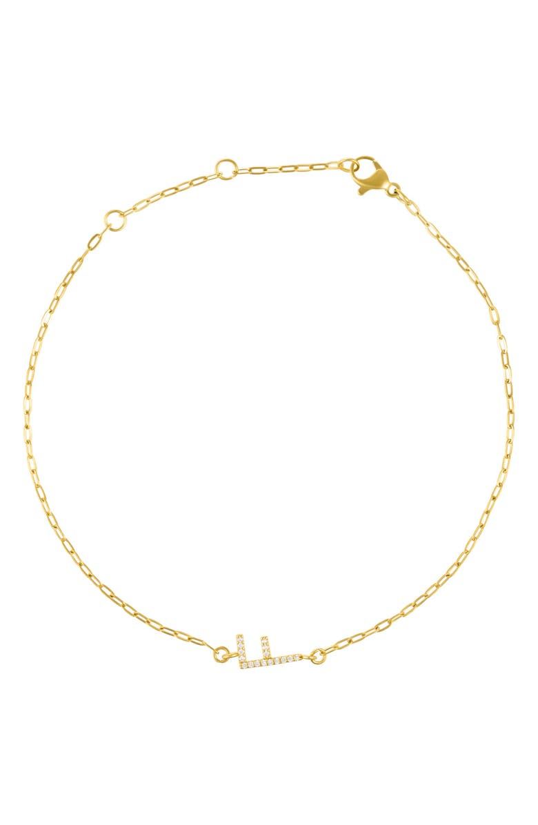 Adornia Pavé Cubic Zirconia Initial Anklet, Main, color, Gold-F