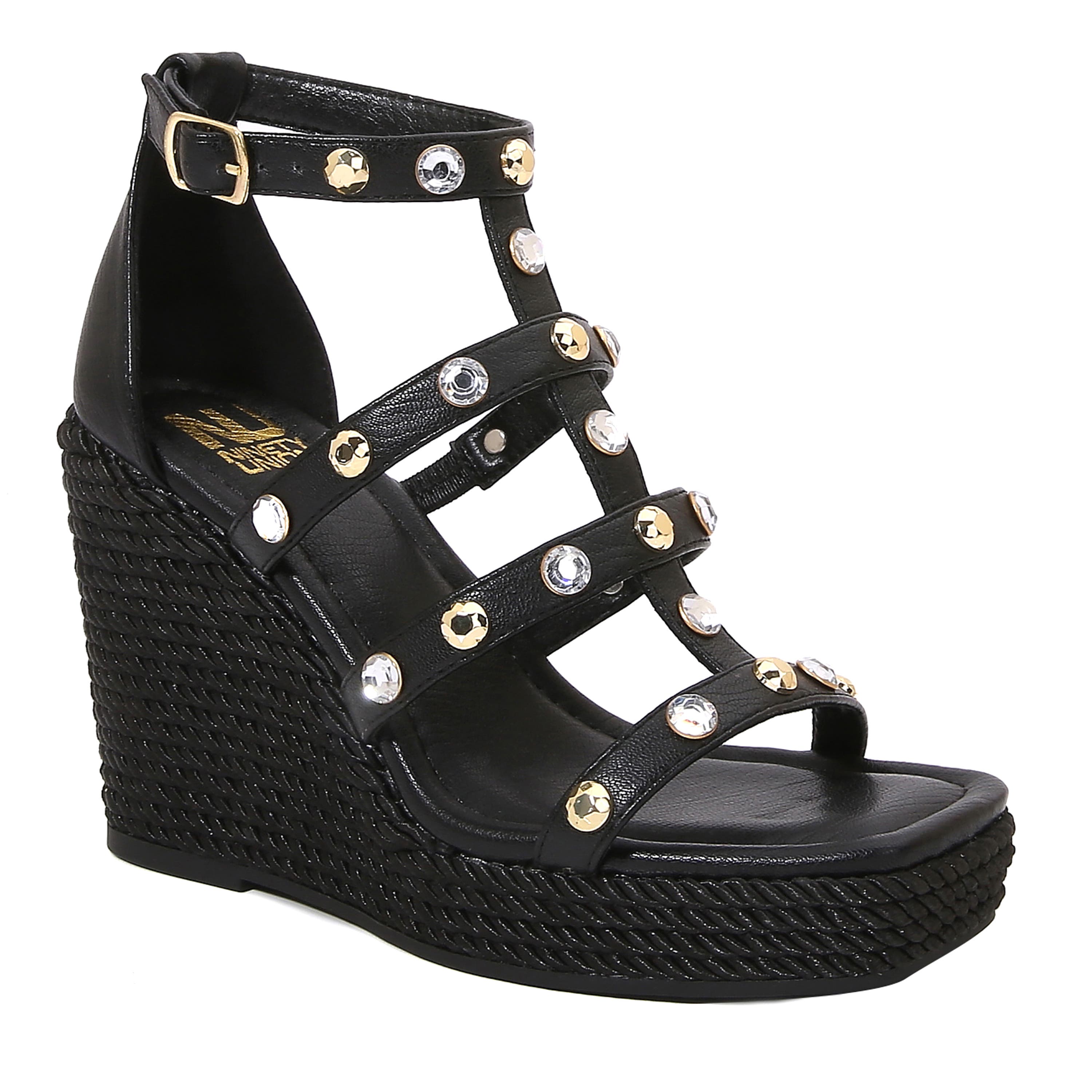 NINETY UNION Jewel Multi Strap Wedge Sandal, Main, color, Black