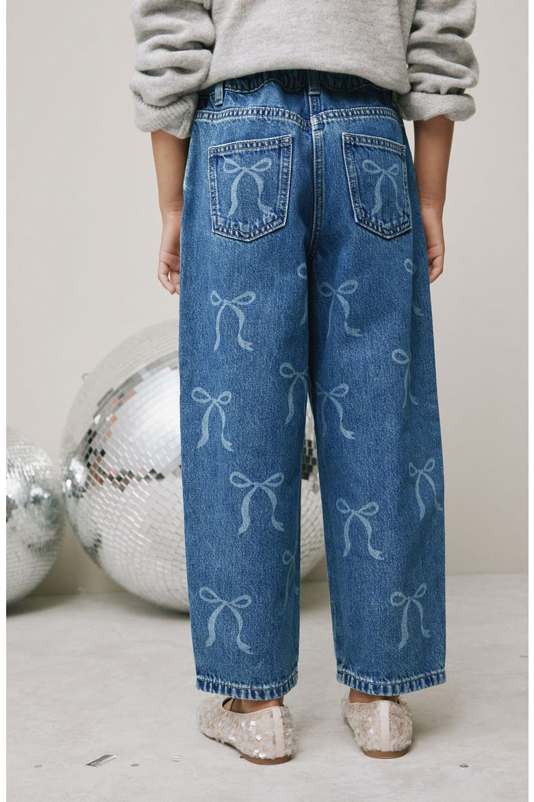 Kids' Sequin Bow Barrel Jeans, Alternate, color, BLUE