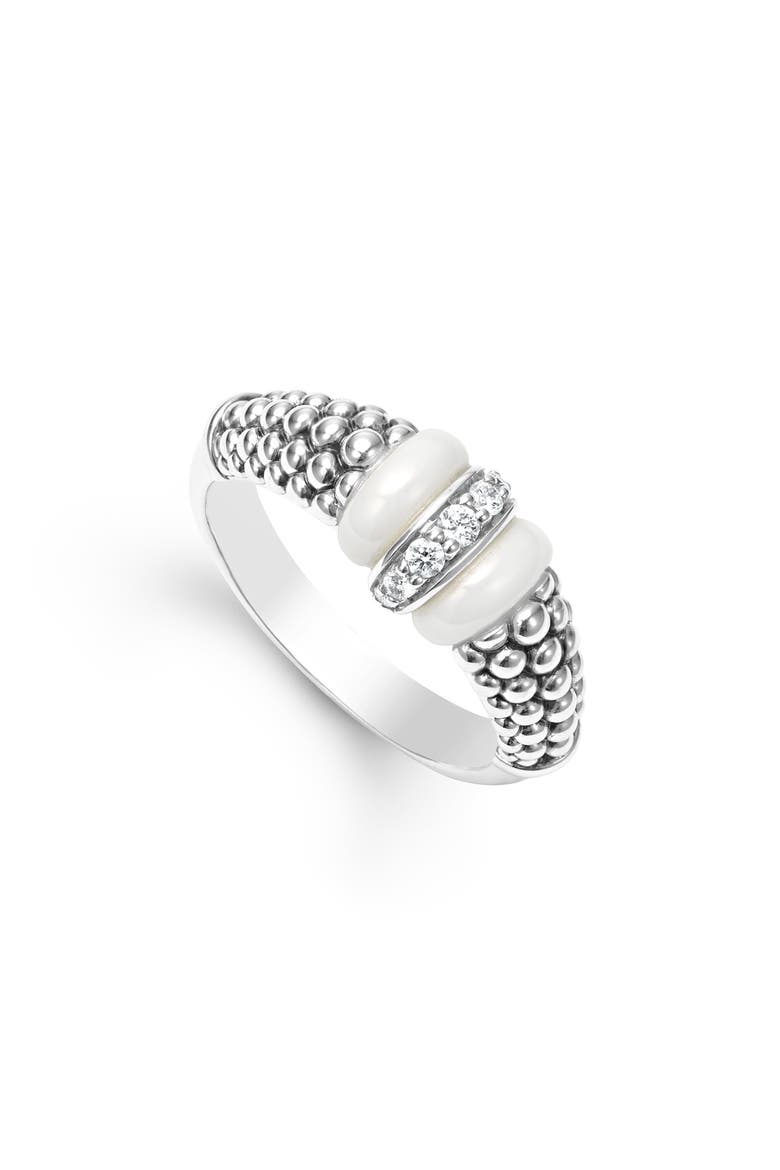 Ceramic Caviar Diamond Ring, Main, color, SILVER/ DIAMOND