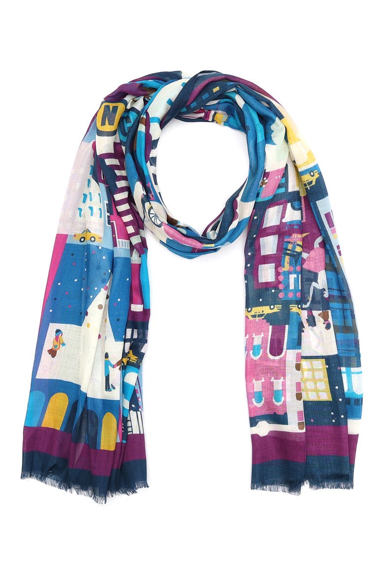 uptown map oblong scarf, Main, color, BLUE MULTI