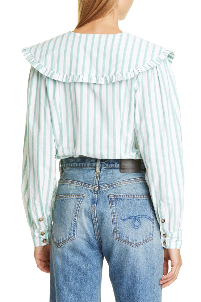 Stripe Ruffle Collar Cotton Poplin Blouse, Alternate, color, KALAMATA