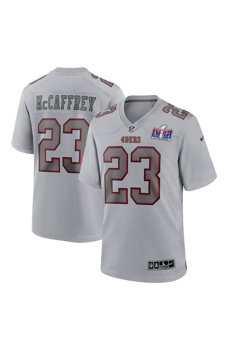Nike Men's Nike Christian McCaffrey Gray San Francisco 49ers Super Bowl LVIII Atmosphere Fashion Game Jersey, Main, color, 