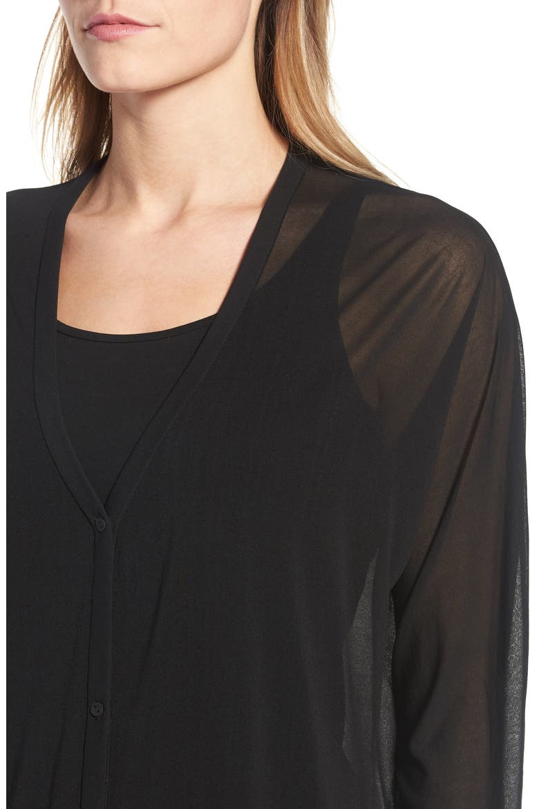 Sheer Silk Cardigan, Alternate, color, BLACK