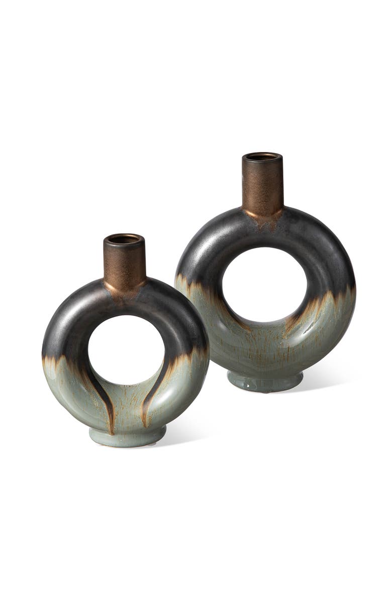 Glitzhome Set of 2 Modern Circle Hollow Ceramic Table Vases, Main, color, Grey