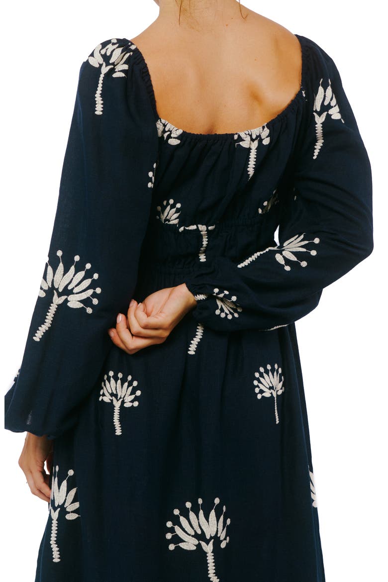 Serbita Floral Long Sleeve Midi Dress, Alternate, color, NAVY
