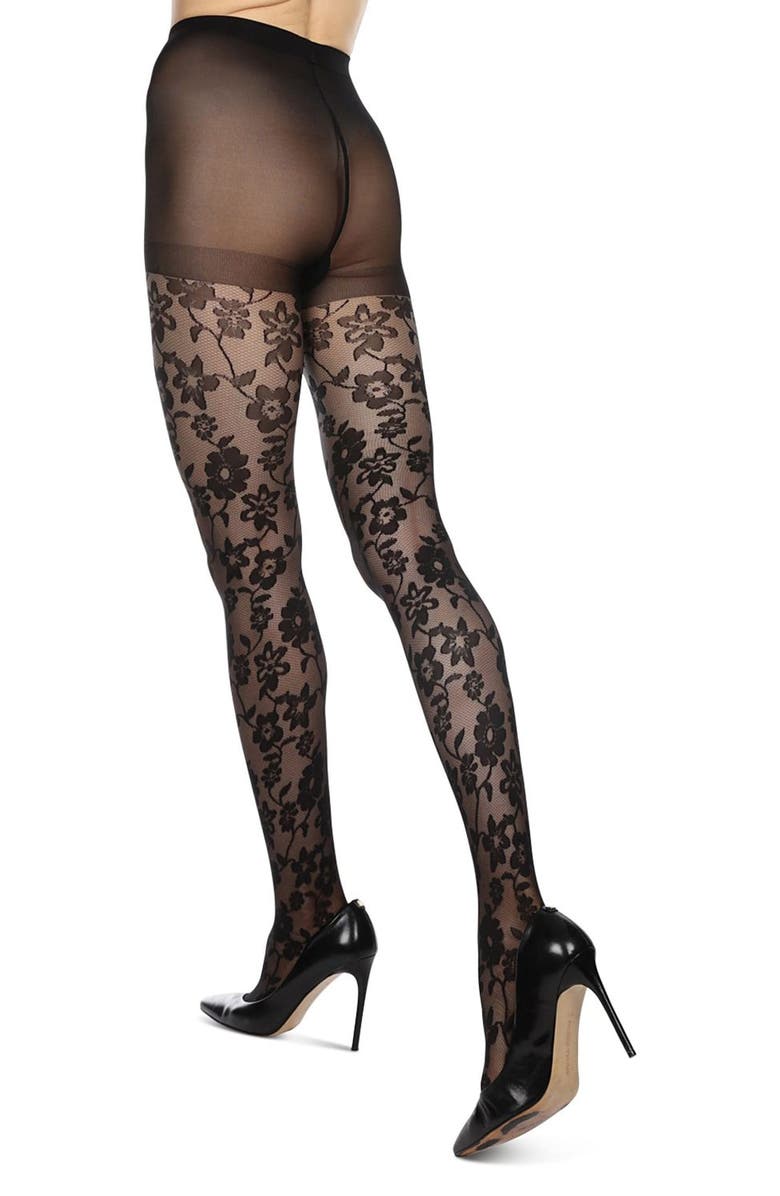 MeMoi Floral Sheer Tights, Alternate, color, 