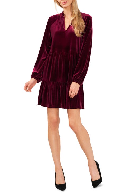 Split Neck Long Sleeve A-Line Dress