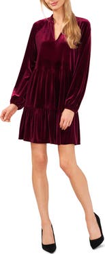 CeCe Split Neck Long Sleeve A-Line Dress