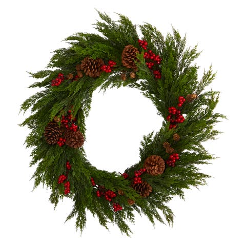 32-in Cypress with Berries and Pine Cones Artificial Wreath