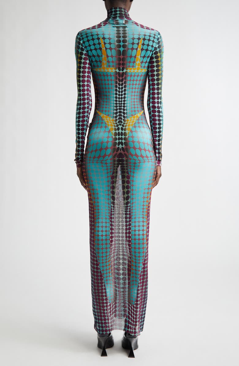 Jean Paul Gaultier Re-Edition Polka Dot Trompe l'Oeil Long Sleeve Mesh Dress, Alternate, color, Blue/ Purple/ Yellow