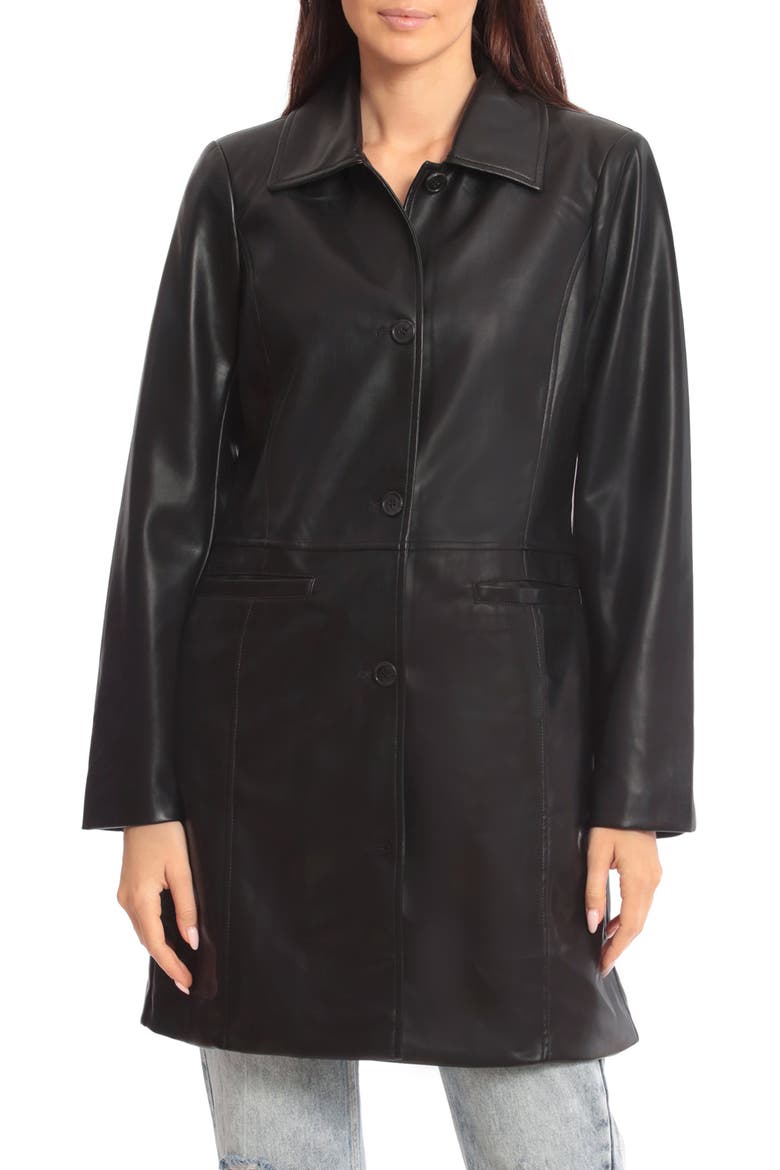 Faux Leather Car Coat, Alternate, color, BLACK