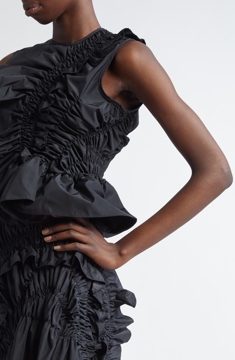 Cecilie Bahnsen Geo Smocked Faille Peplum Top, Alternate, color, Black