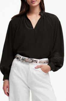 Madewell Shirred Long Sleeve Silk Top