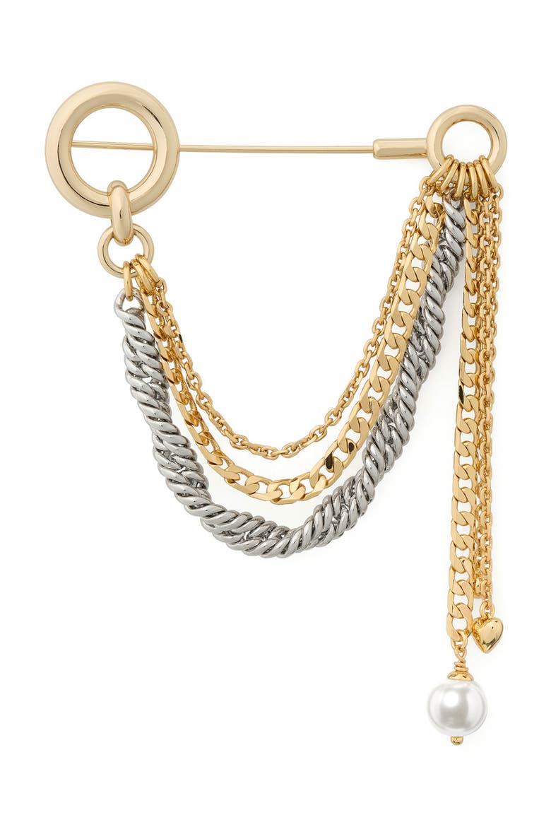 chain reaction brooch, Main, color, CREAM/ MIXED METAL