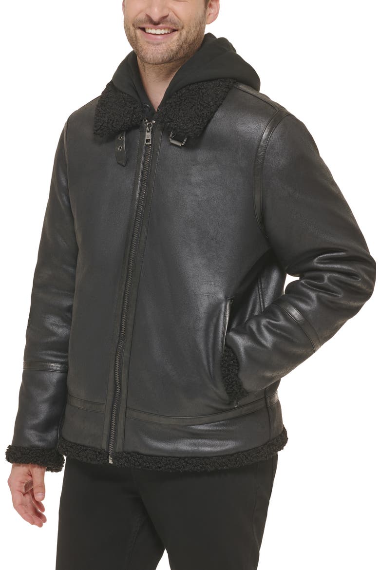 Faux Suede & Faux Shearling Jacket, Alternate, color, BLACK