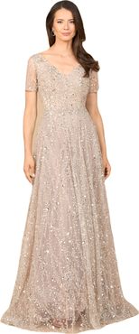 LARA New York Short Sleeve V-Neck Beaded Ballgown