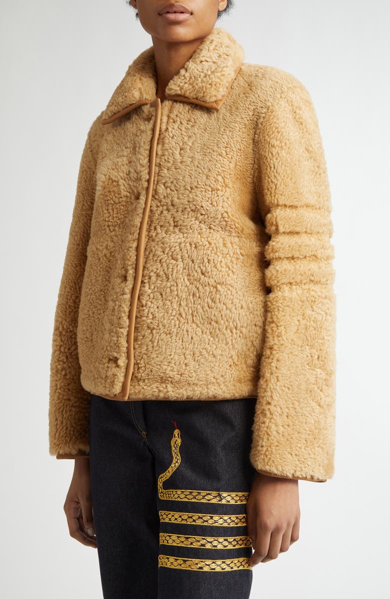 Thom Browne Genuine Shearling Jacket, Alternate, color, Camel