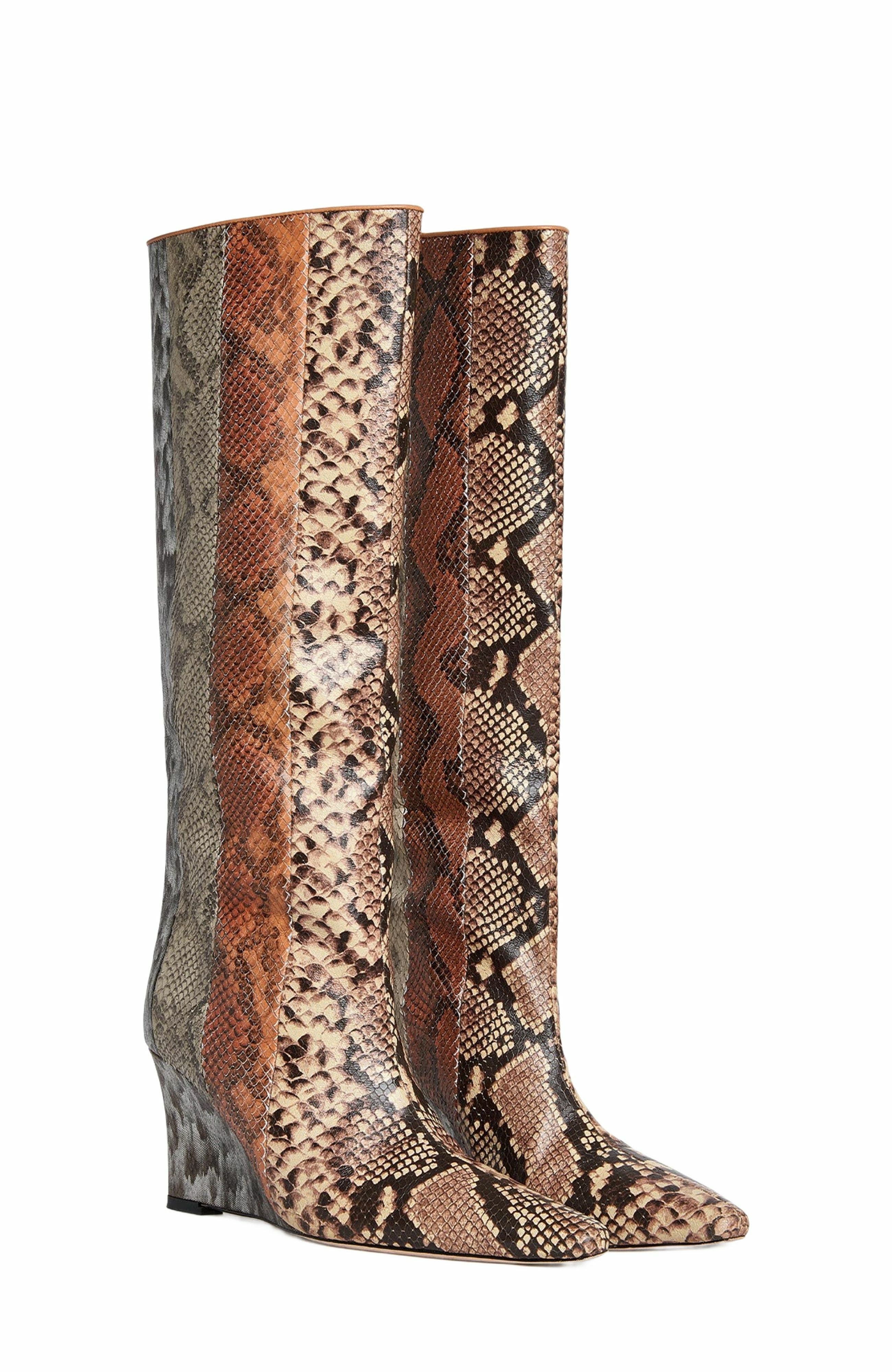 Embossed Leather Wedge Boot