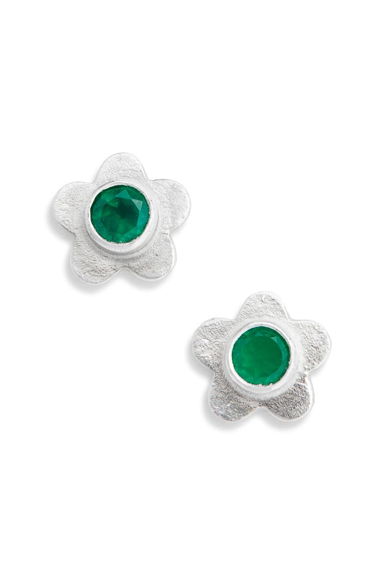 Medium Flower Stud Earrings, Main, color, GREEN ONYX