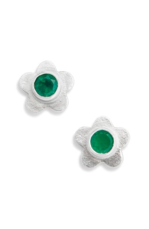 Shana Cave Medium Flower Stud Earrings In Green Onyx