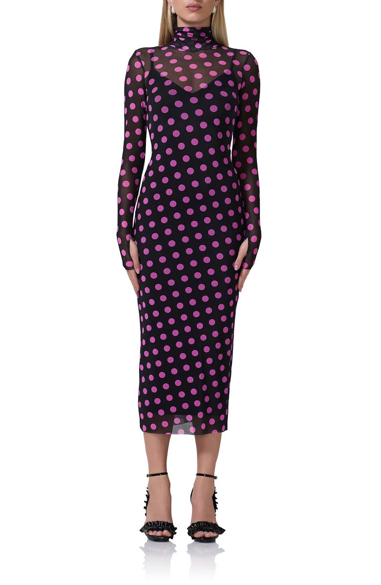 AFRM Shailene Turtleneck Long Sleeve Mesh Dress, Main, color,