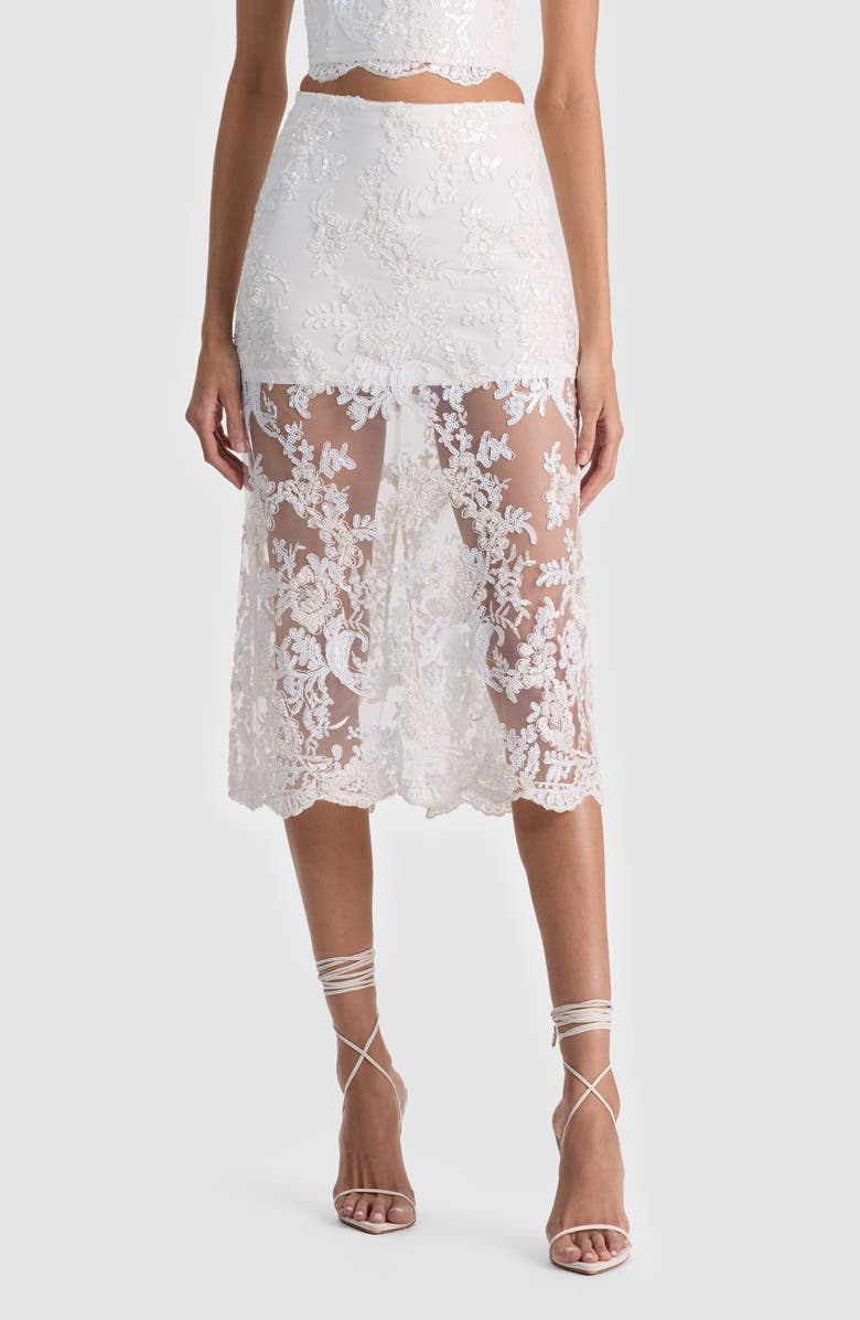 Alice + Olivia Medine Lace Embroidery Slip Skirt, Main, color, Off White