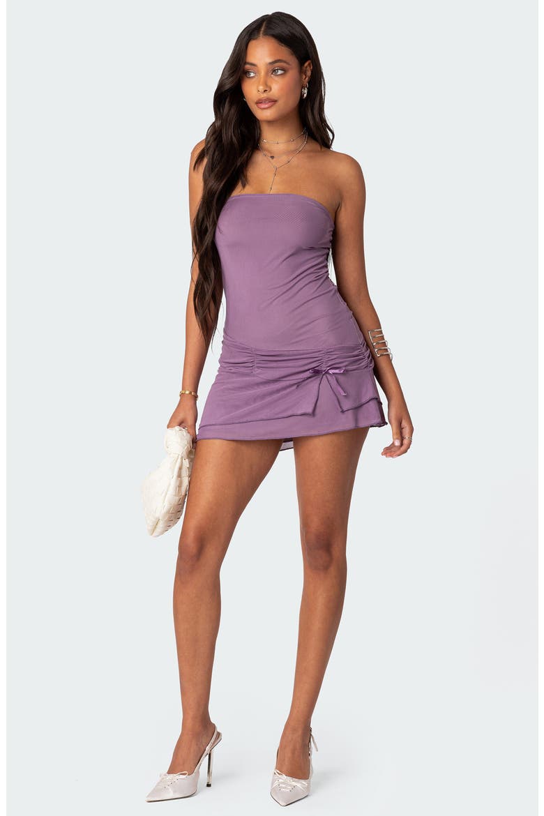 Evelin Ruched Strapless Mesh Minidress, Alternate, color, MAUVE