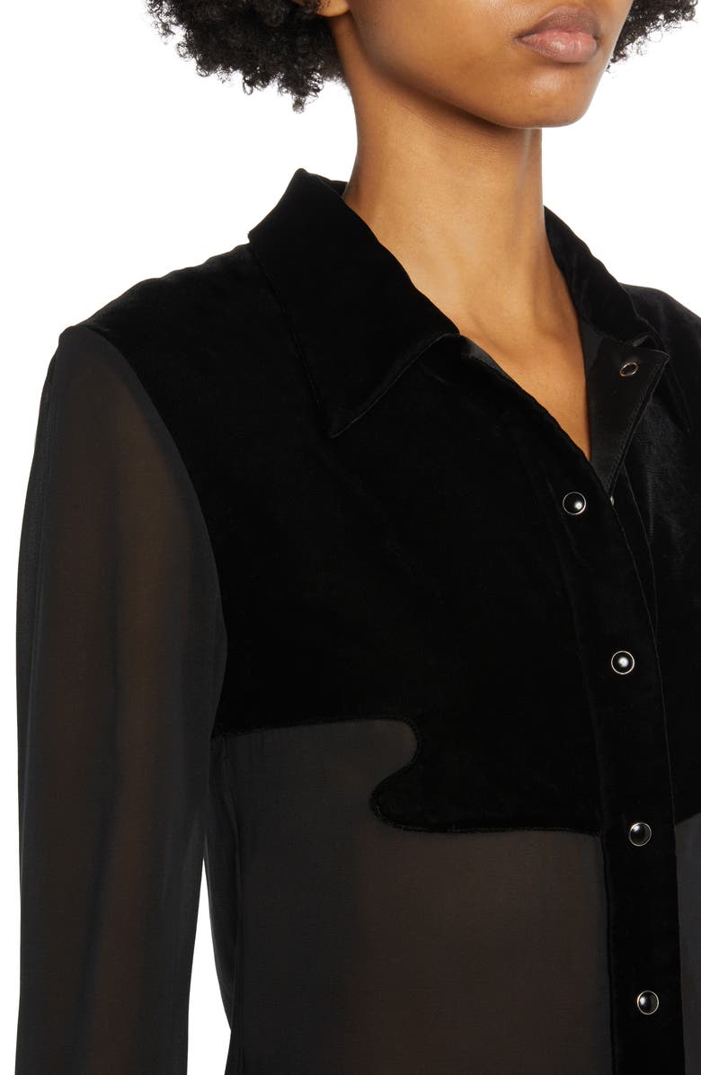 TOM FORD Velour & Silk Stretch Georgette Shirt, Alternate, color, 