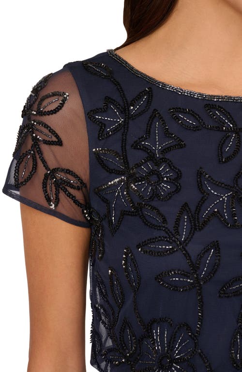 Adrianna Papell Blouson Beaded Gown In Blue