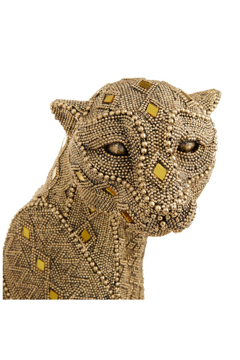 Goldtone Polystone Glam Leopard Sculpture with Diamond Shaped Mirrored Accent, Alternate, color, GOLD