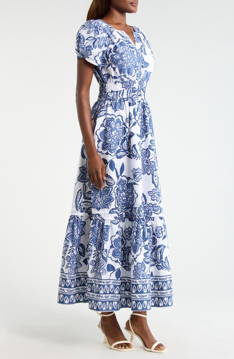 CeCe Floral Smocked Waist Maxi Dress, Alternate, color, Classic Navy