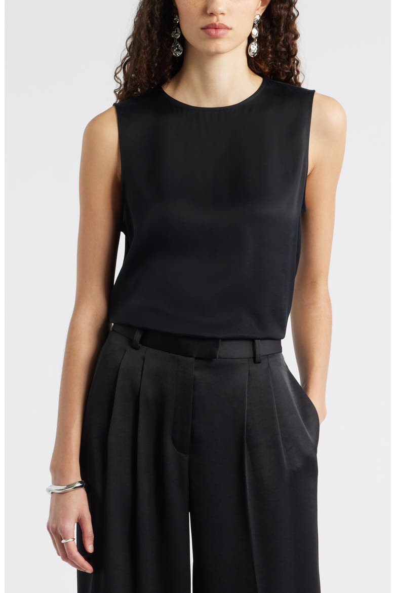 Satin Scoop Neck Tank, Main, color, BLACK