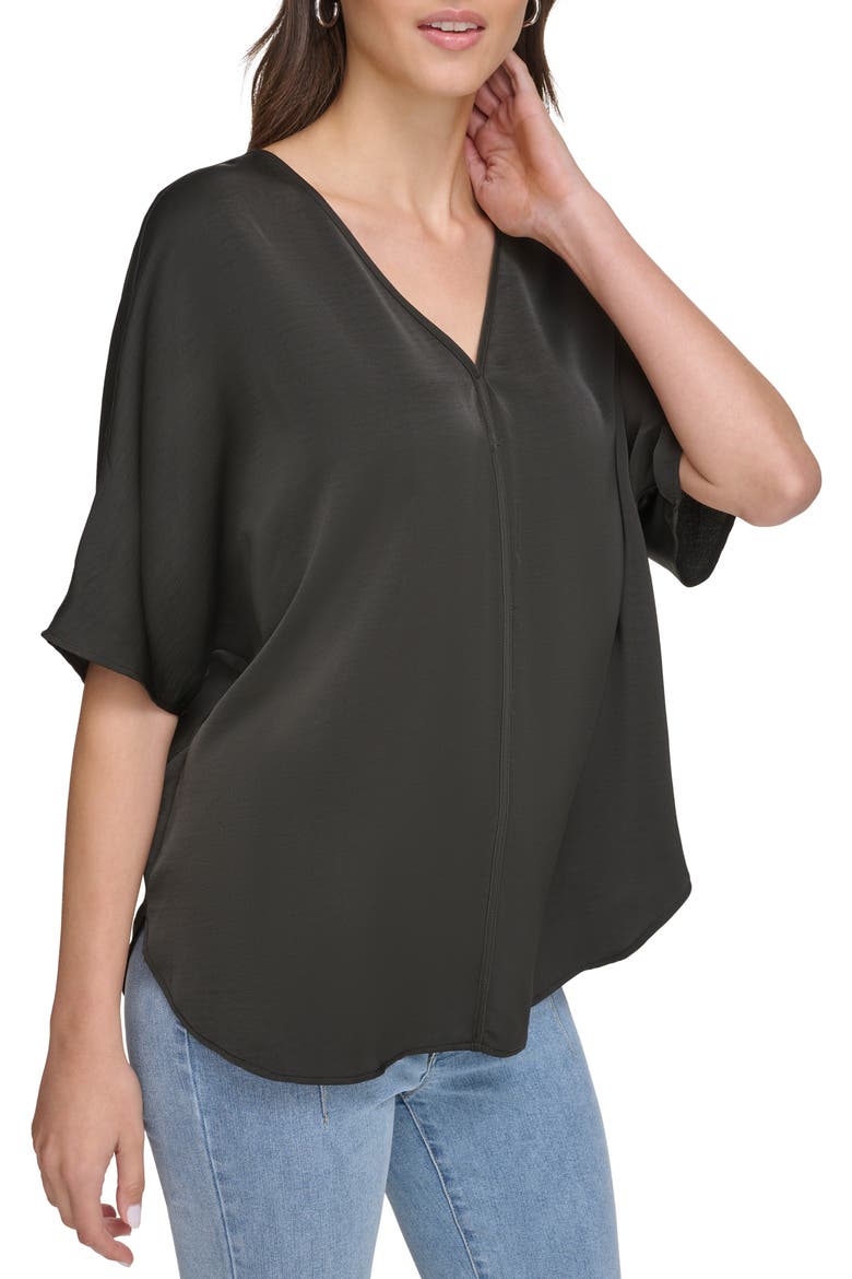 Short Sleeve Woven Top, Alternate, color, BLACK