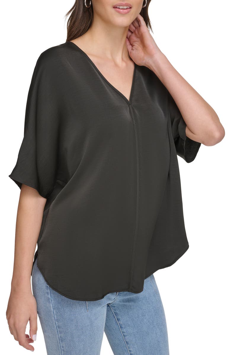 DKNY Short Sleeve Woven Top, Alternate, color, Black