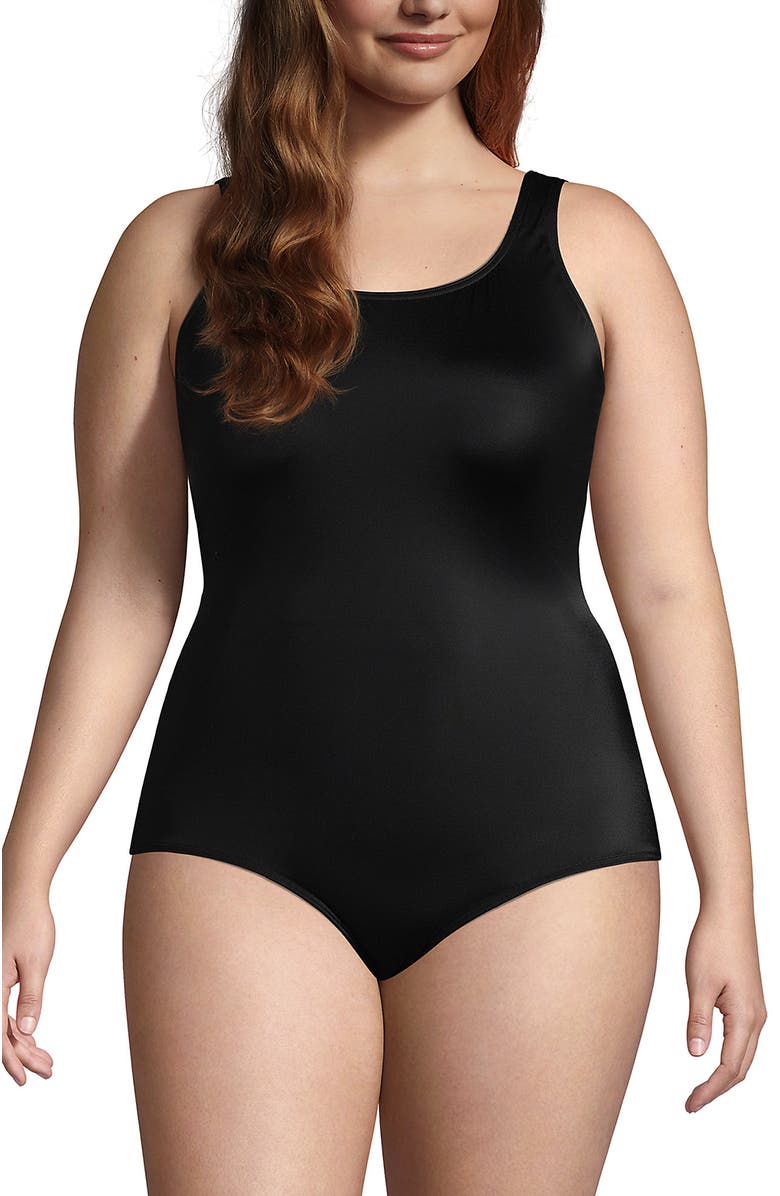 Lands' End Plus Size DD-Cup Chlorine Resistant Scoop Neck Soft Cup Tugless Sporty One Piece Swimsuit, Main, color, Black