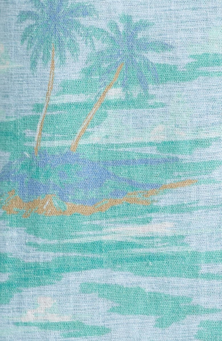 vineyard vines Island Life Print Linen Blend Camp Shirt, Alternate, color, Ice Water