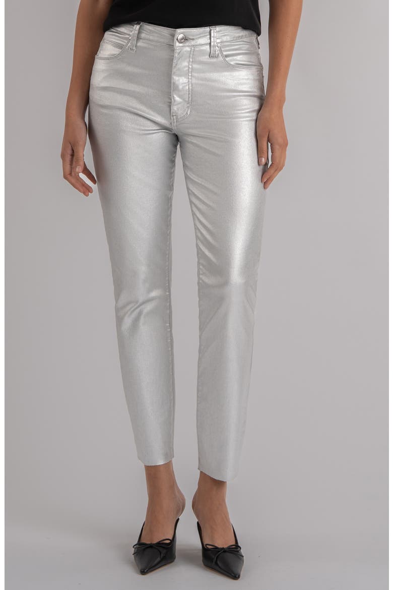 Charlize Fab Ab Metallic Coated High Waist Ankle Cigarette Jeans, Main, color, SILVER