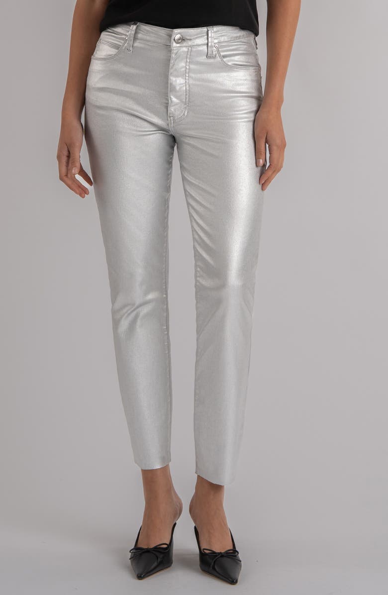 SWAT FAME Charlize Fab Ab Metallic Coated High Waist Ankle Cigarette Jeans, Main, color, Silver