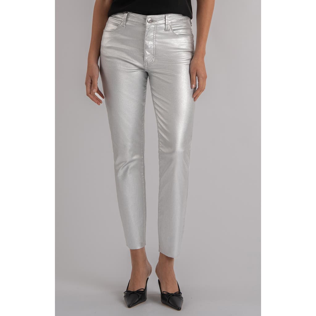 Swat Fame Charlize Fab Ab Metallic Coated High Waist Ankle Cigarette Jeans In Silver